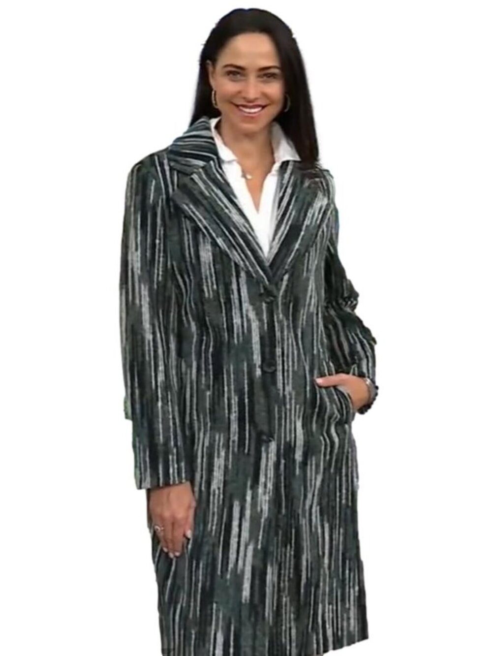 Kathy Ireland Faux Wool Duster Coat Black Green Size Medium
